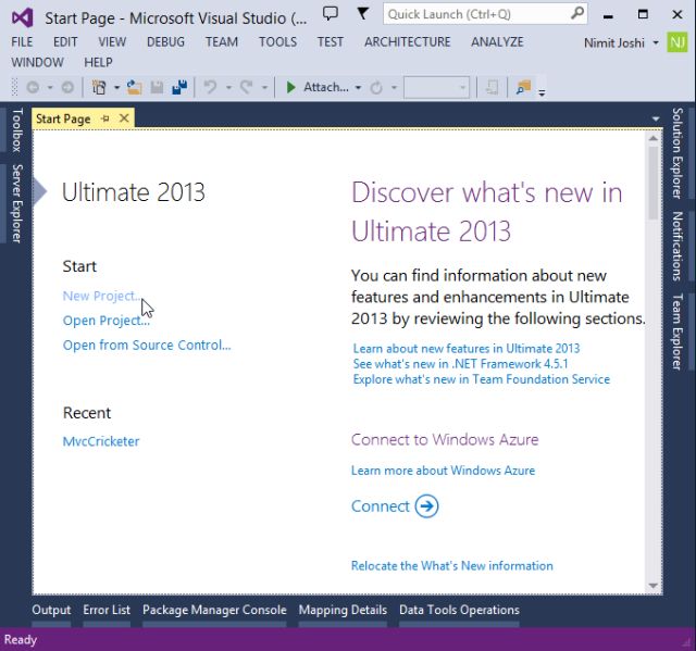 Create New Project in Visual Studio 2013